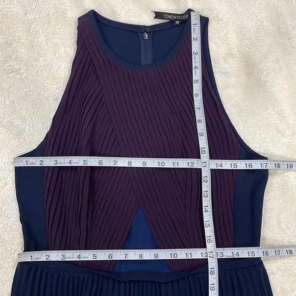 Timo Weiland navy blue maroon pleated midi dress size 10 - Picture 9 of 10